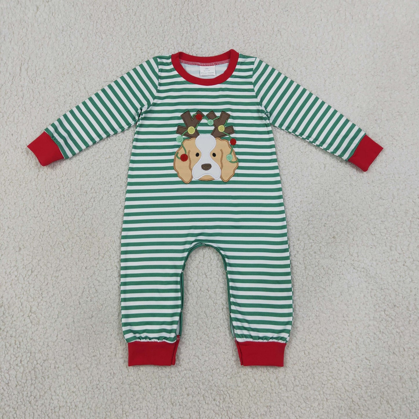 Christmas Embroidery Puppy Antlers Stripe Red Kids Sibling Matching Clothes