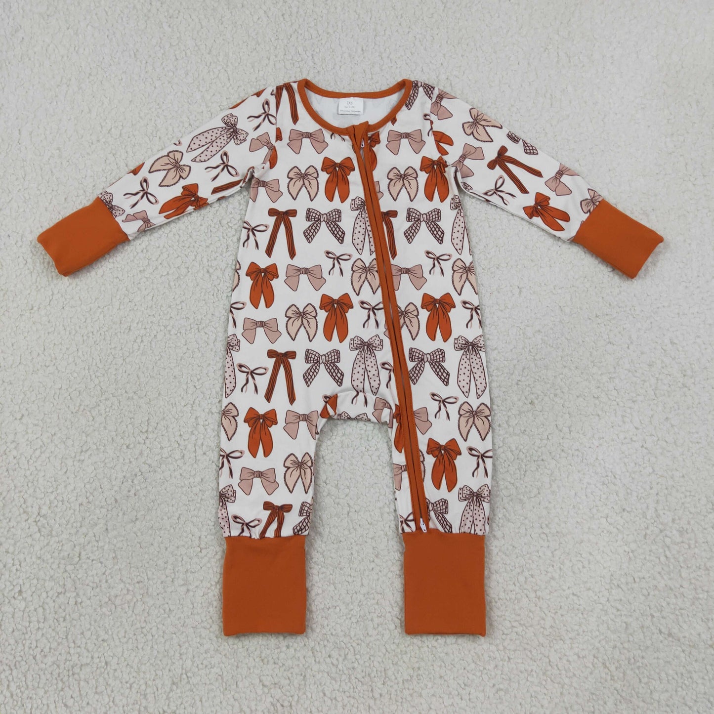 LR3158 Fall Coquette Bows Baby Footie Sleepers Romper