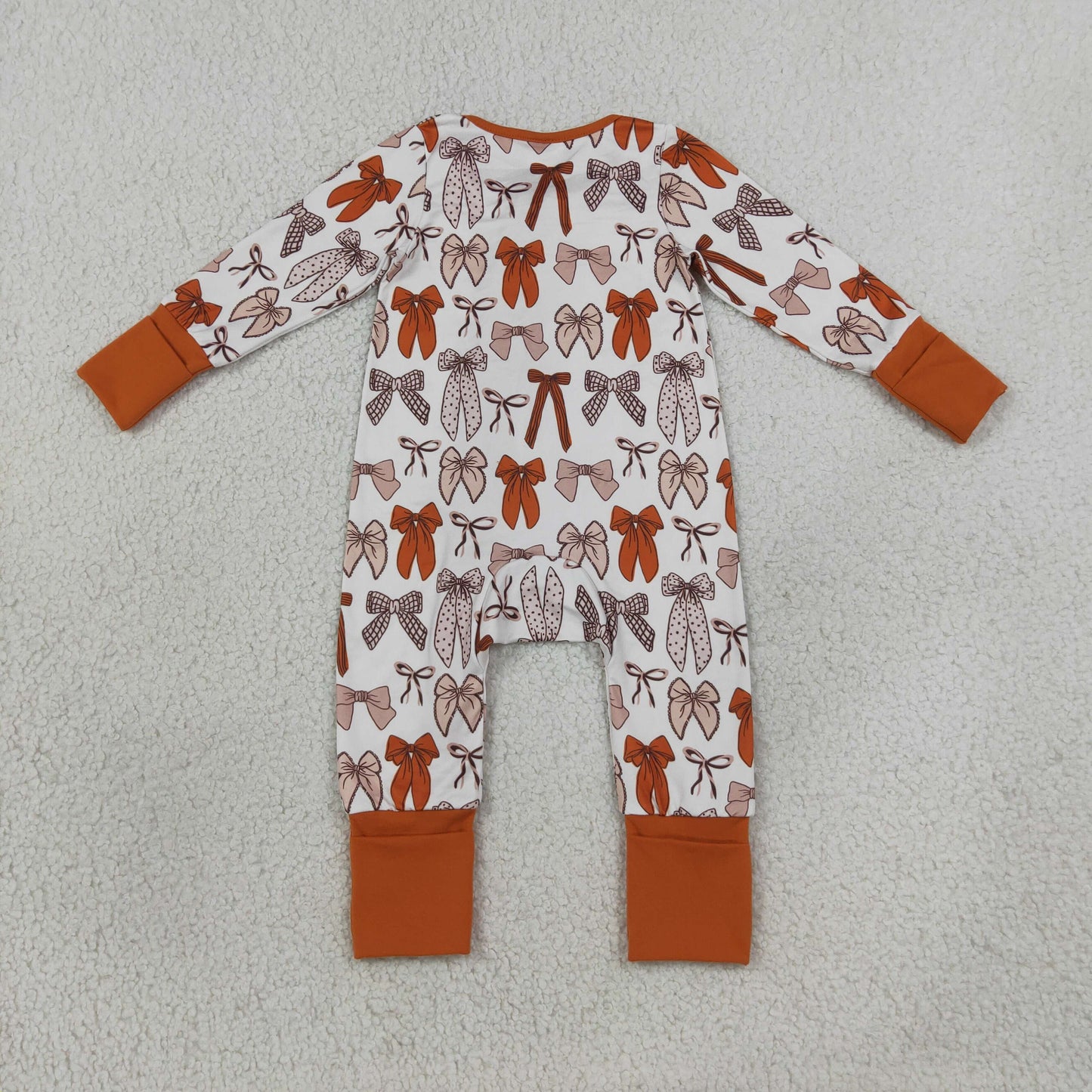 LR3158 Fall Coquette Bows Baby Footie Sleepers Romper