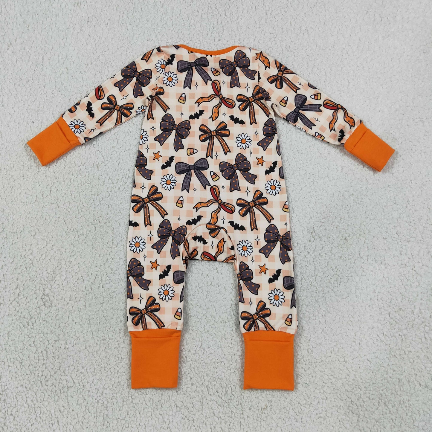 LR3161 Halloween Bows Flower Bat Baby Footie Sleepers Romper