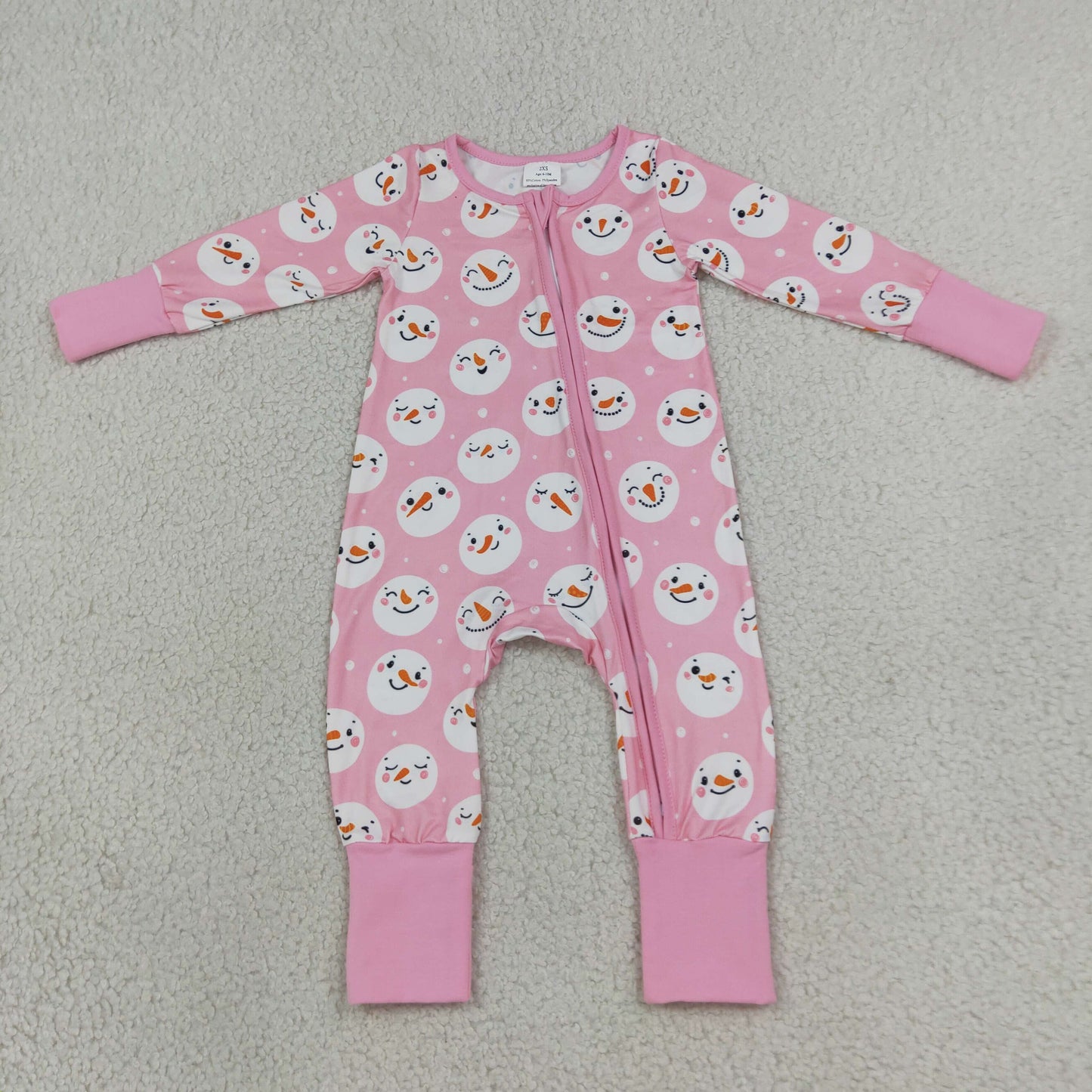 LR3165 Christmas Snowman Pink Baby Footie Sleepers Romper