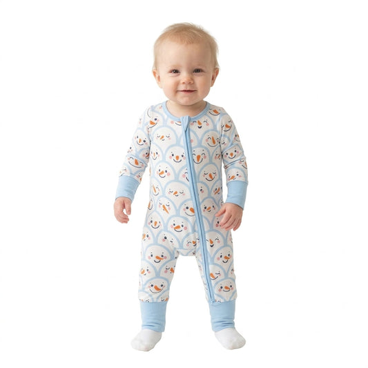 LR3166 Christmas Snowman Blue Color Baby Footie Sleepers Romper