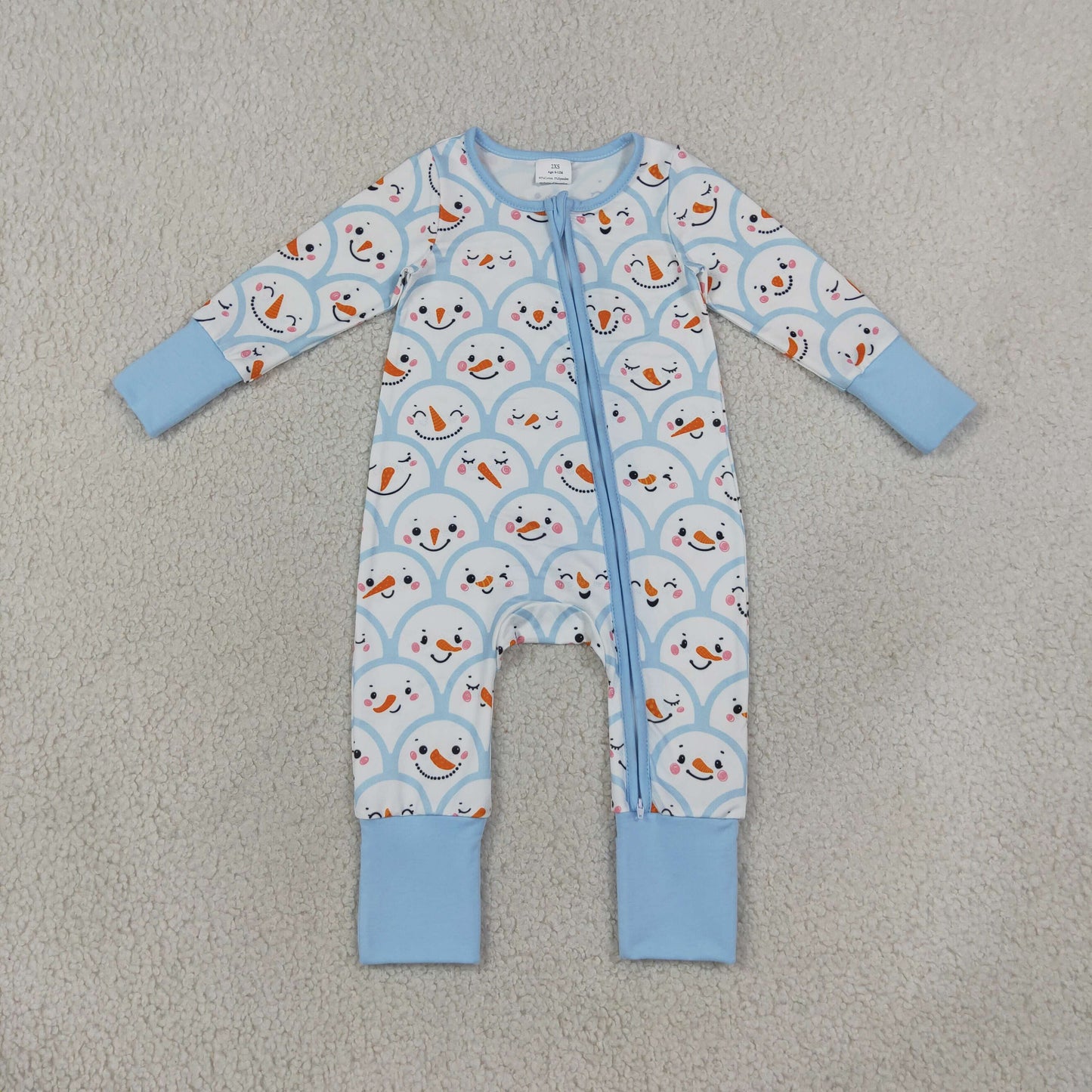 LR3166 Christmas Snowman Blue Color Baby Footie Sleepers Romper