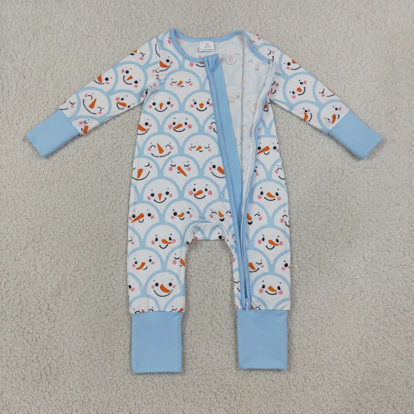 LR3166 Christmas Snowman Blue Color Baby Footie Sleepers Romper