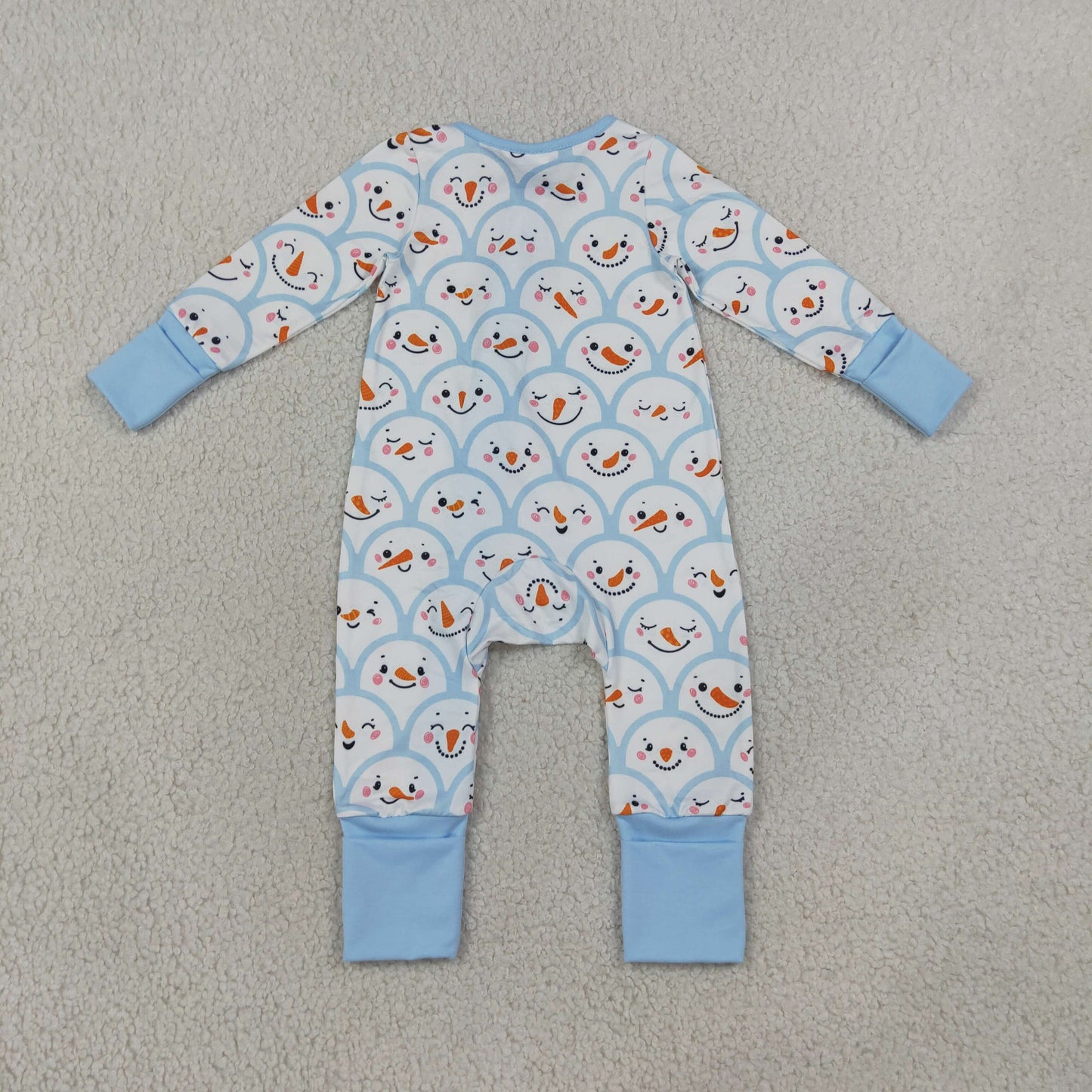 LR3166 Christmas Snowman Blue Color Baby Footie Sleepers Romper