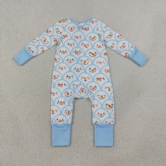 LR3166 Christmas Snowman Blue Color Baby Footie Sleepers Romper
