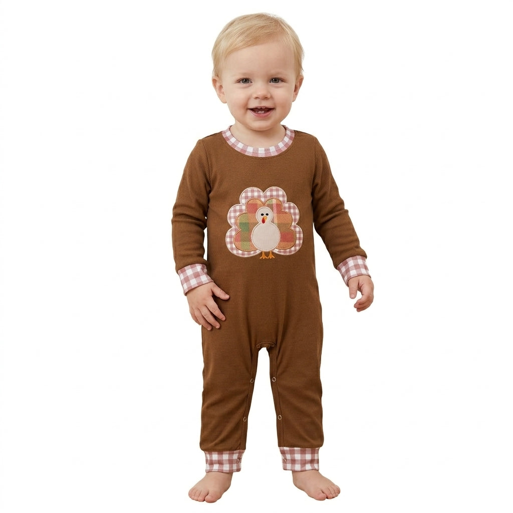 LR3170 Embroidery Thanksgiving Day Turkey Baby Boys Romper