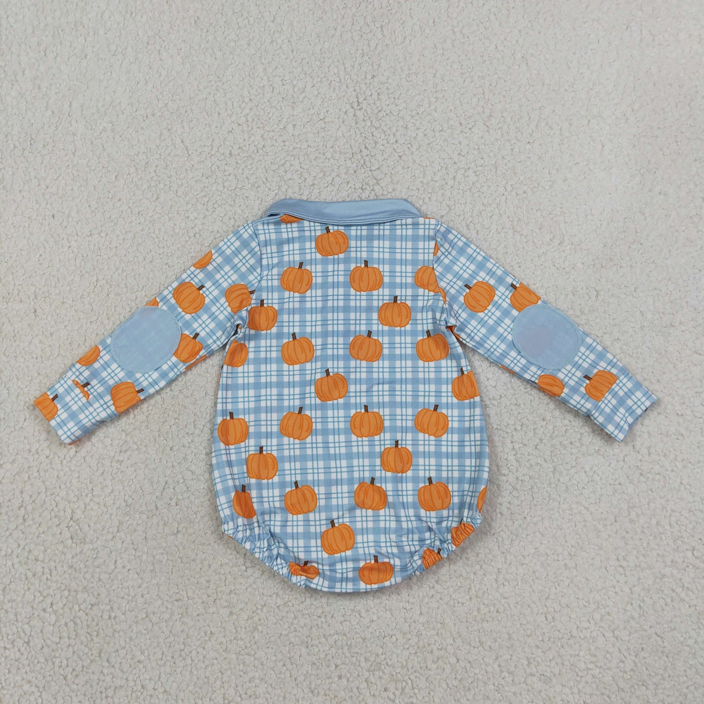 LR3201 Fall Pumpkin Plaid Zipper Baby Boys Romper