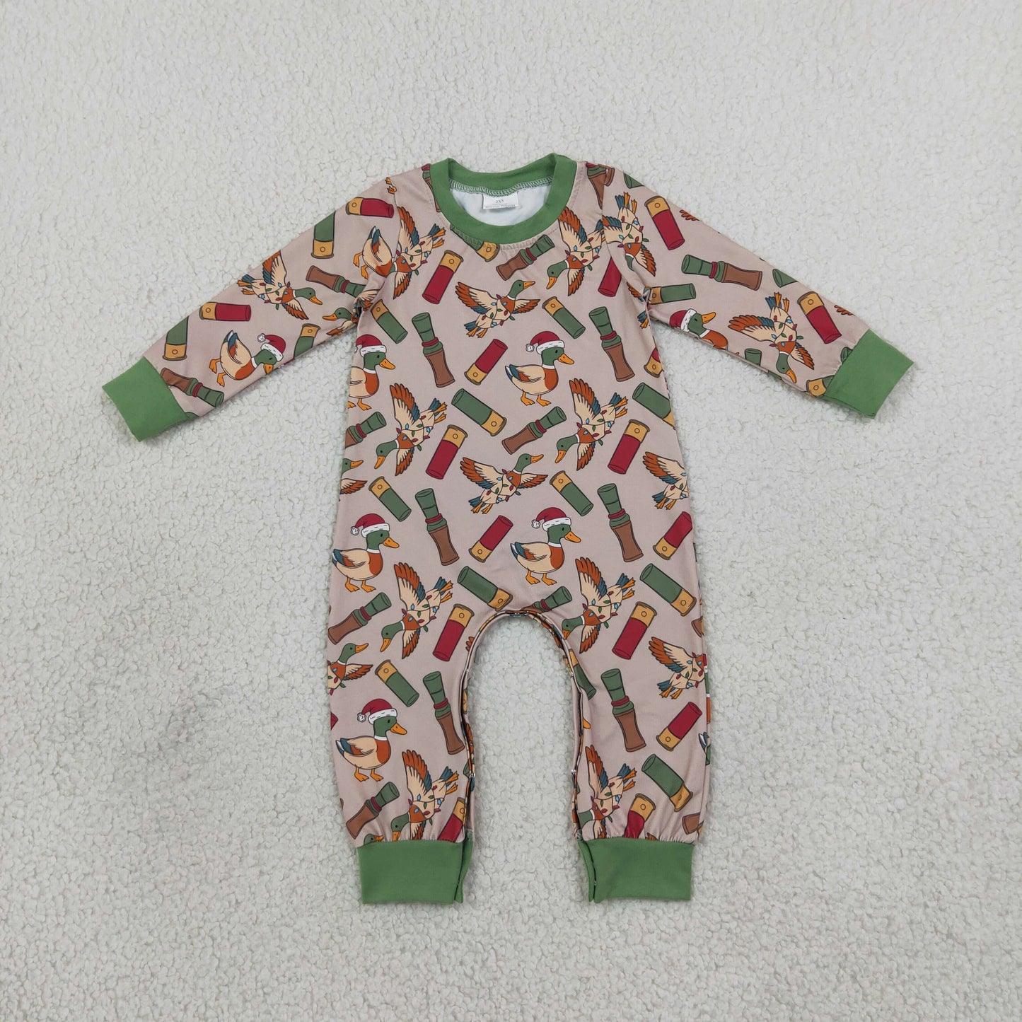 LR3209 Christmas Santa Hat Mallard Ducks Baby Boys Romper