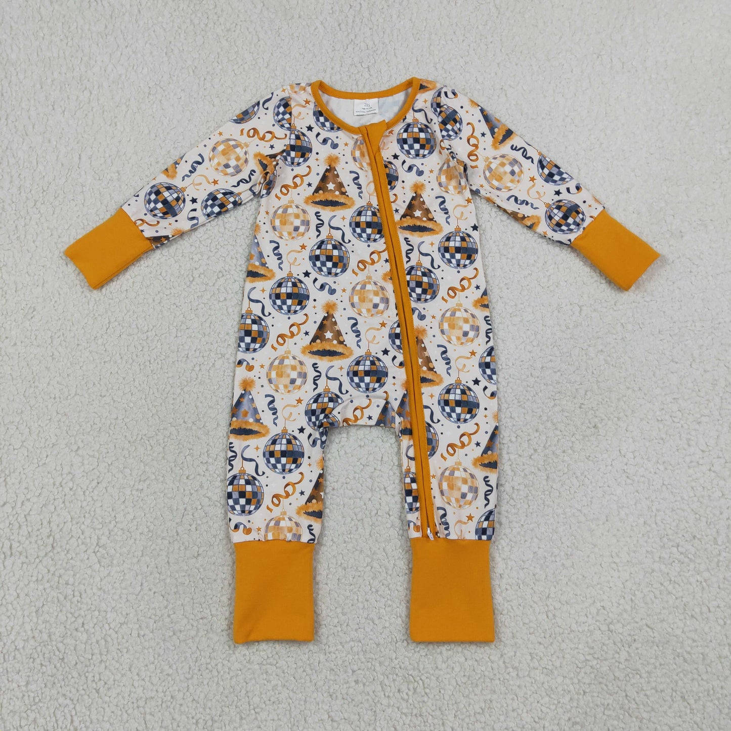 LR3212 Happy New Years Gold Baby Footie Sleepers Romper