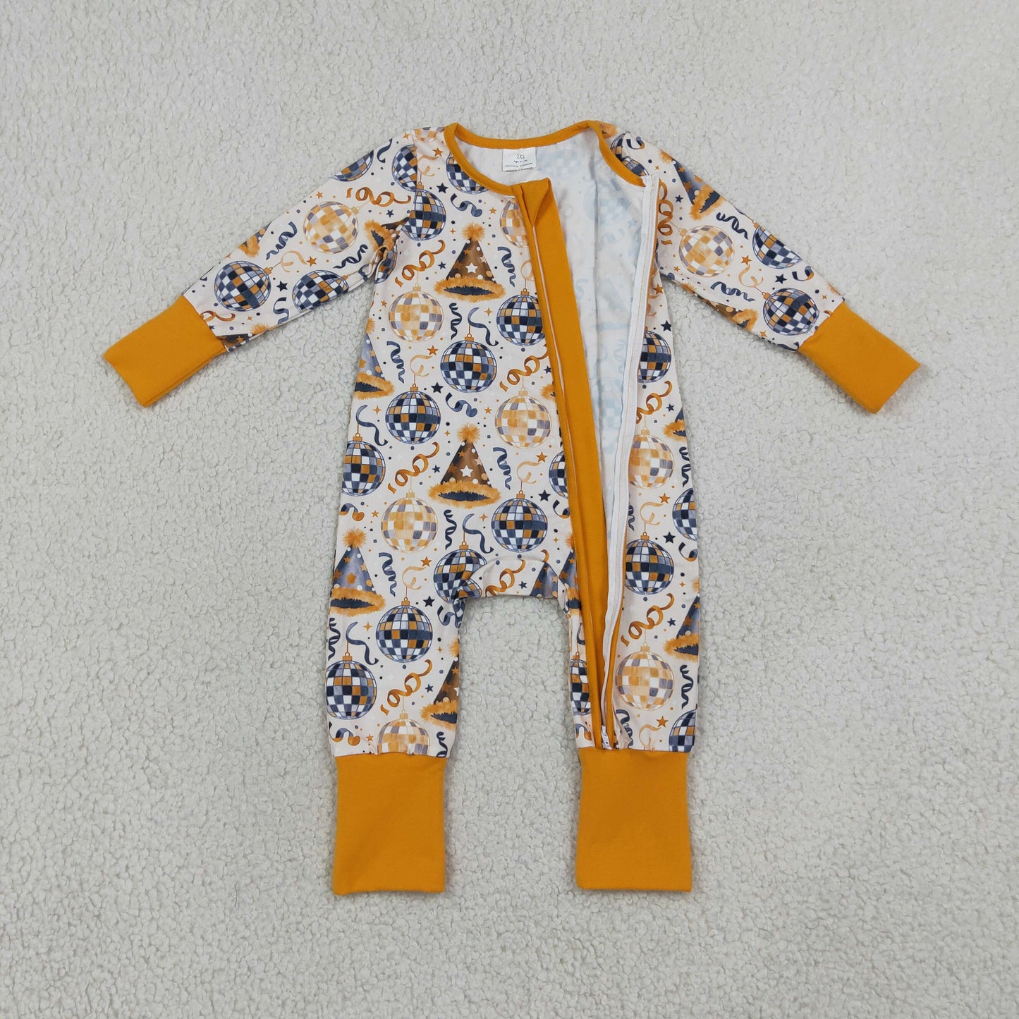 LR3212 Happy New Years Gold Baby Footie Sleepers Romper