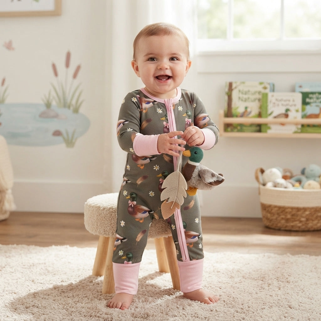 LR3225 Hunting Mallard Ducks Baby Footie Sleepers Romper