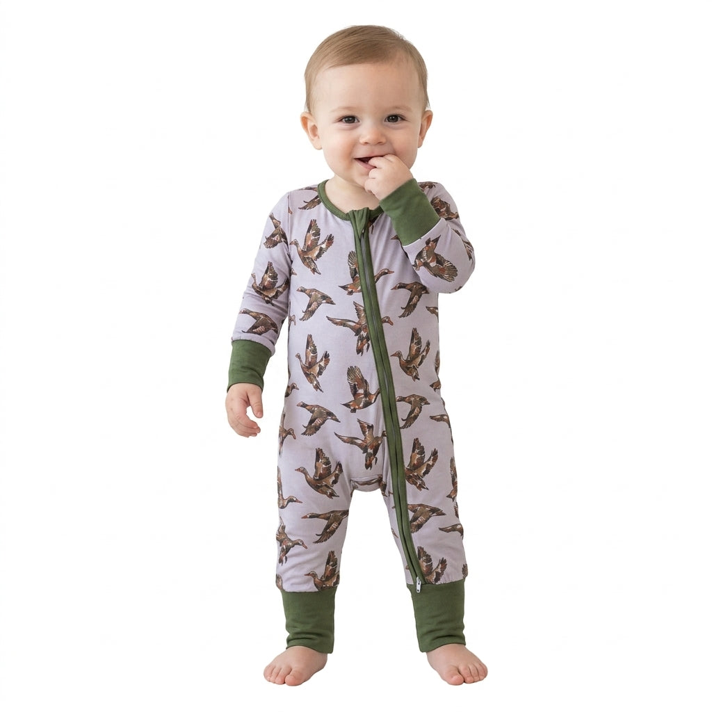 LR3233 Duck Hunting Camo Baby Footie Sleepers Romper