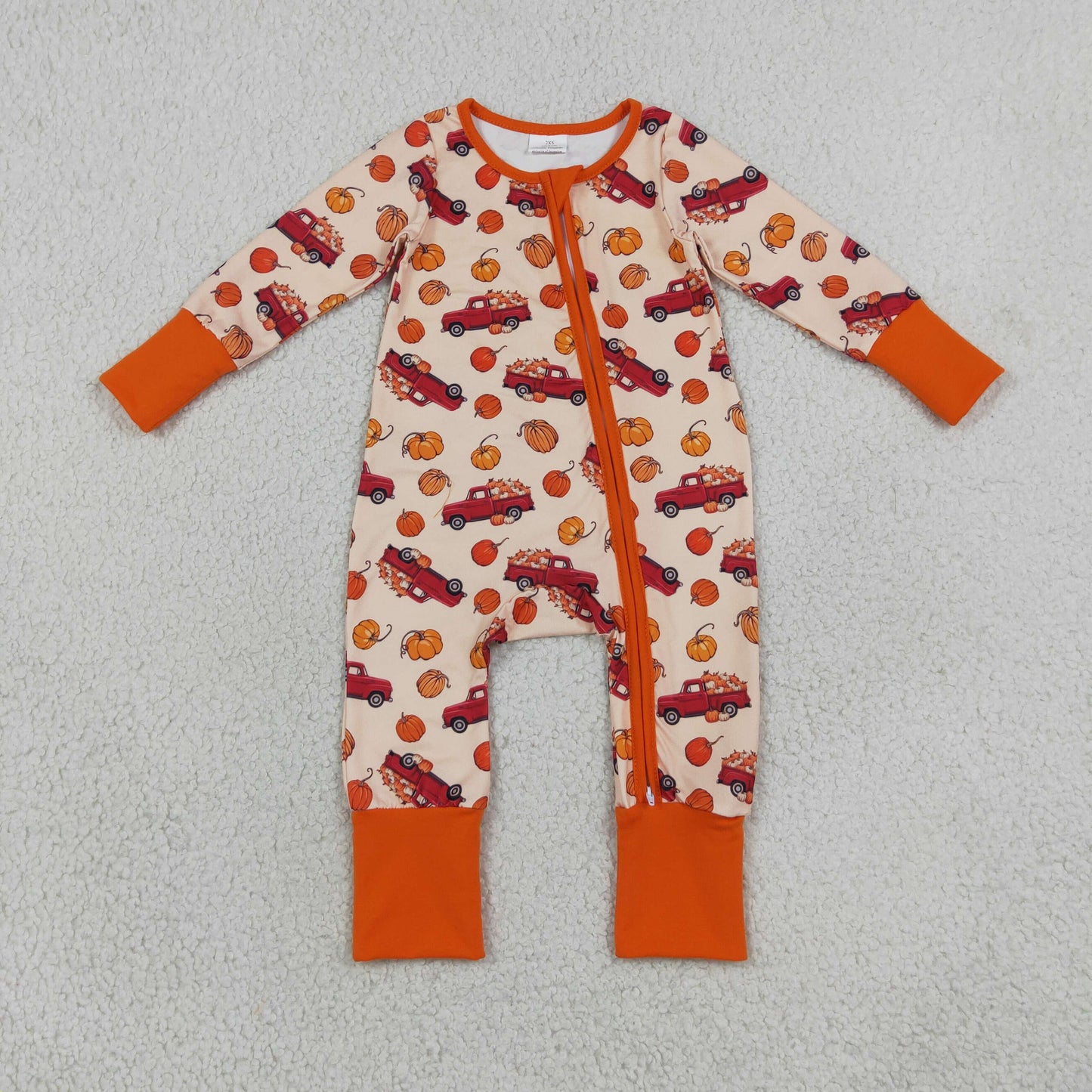 LR3234 Pumpkin Trucks Baby Footie Sleepers Romper