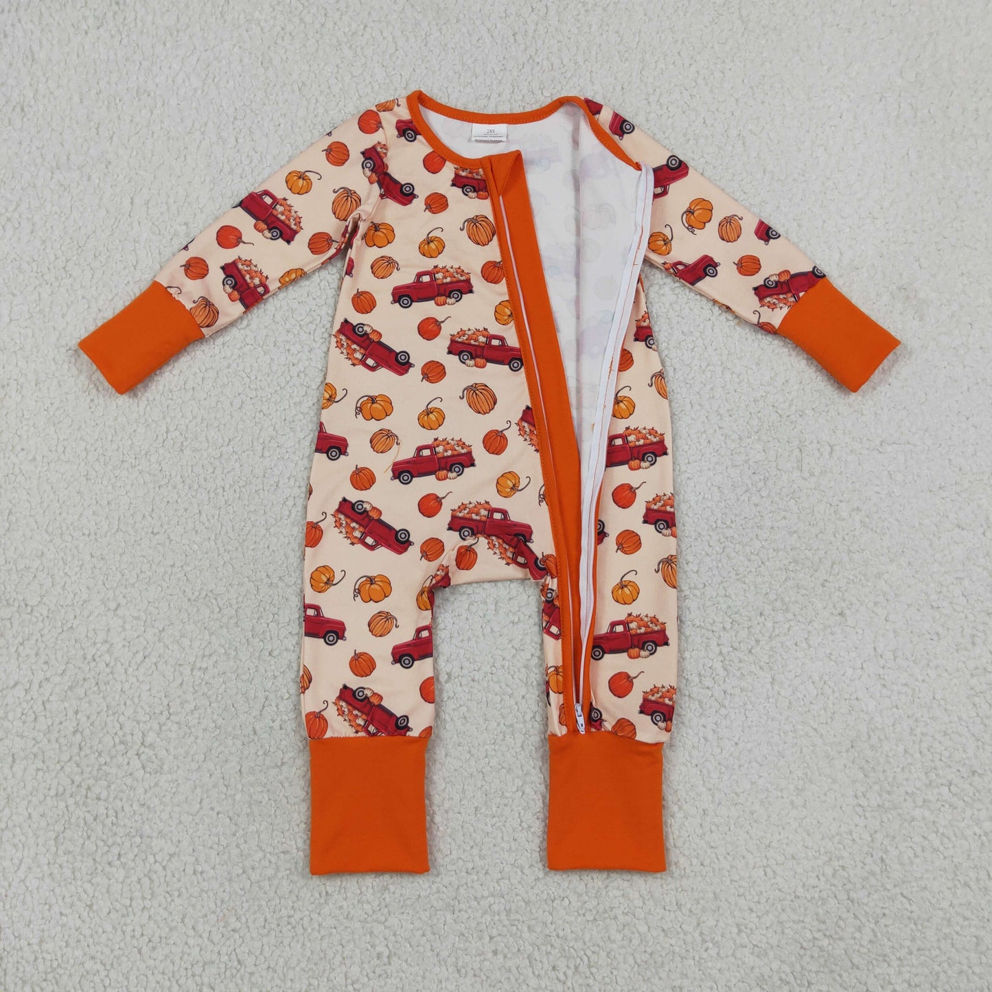 LR3234 Pumpkin Trucks Baby Footie Sleepers Romper