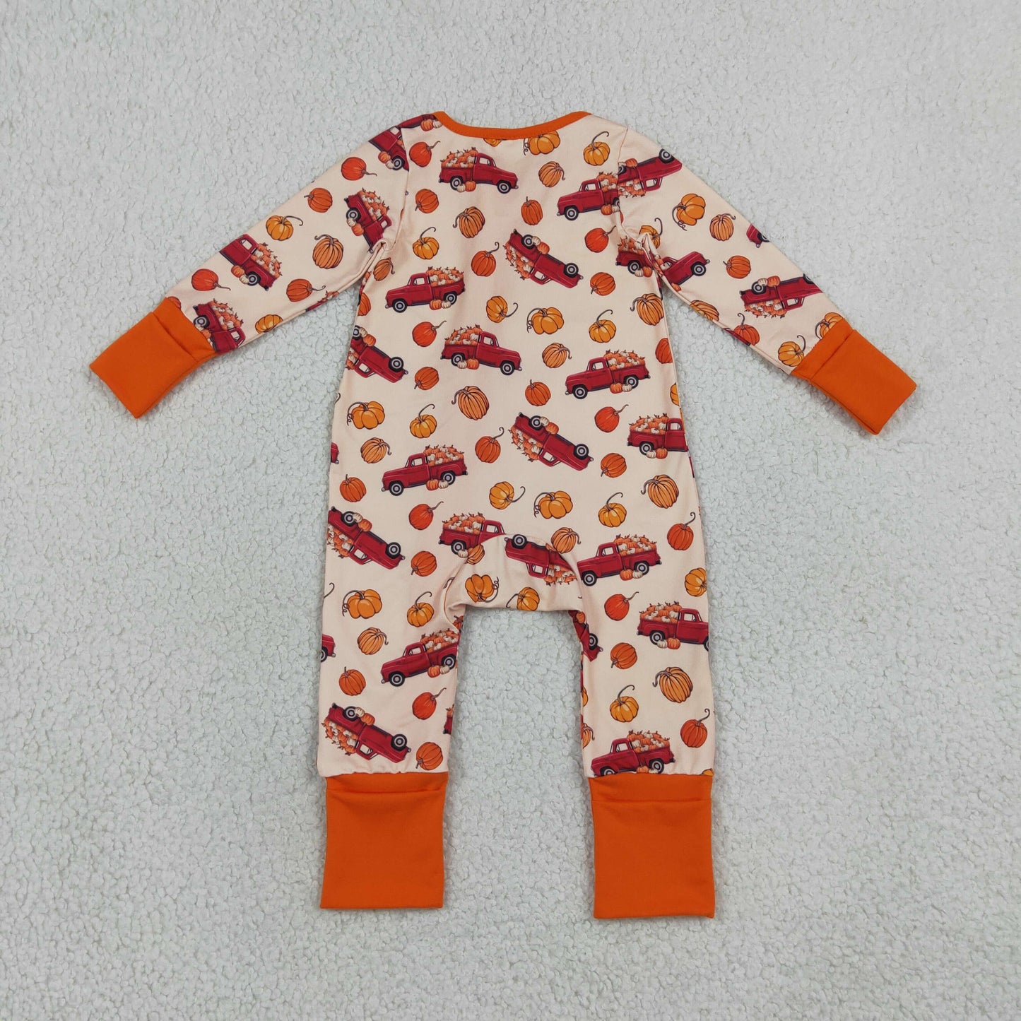 LR3234 Pumpkin Trucks Baby Footie Sleepers Romper
