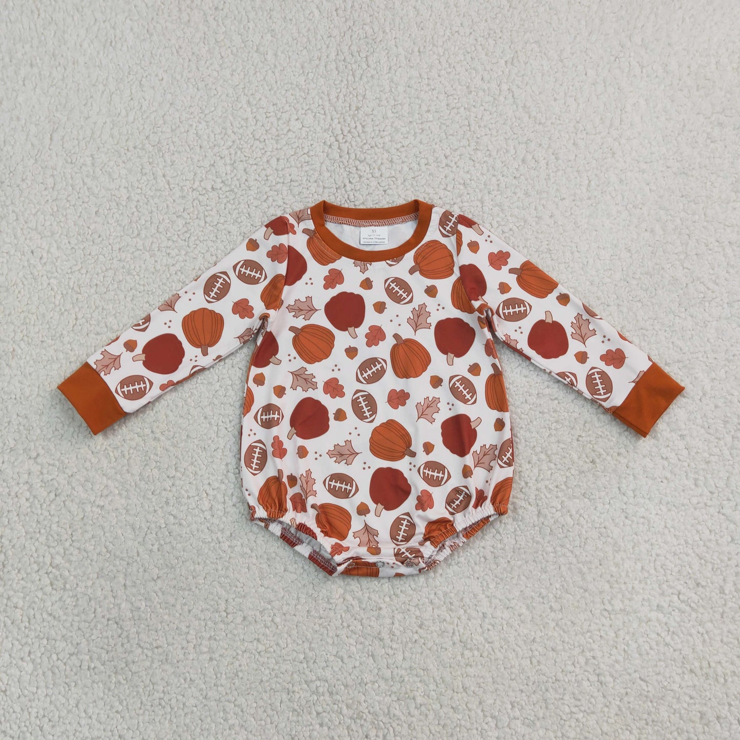 LR3235 Pumpkin Leaves Football Baby Boys Romper