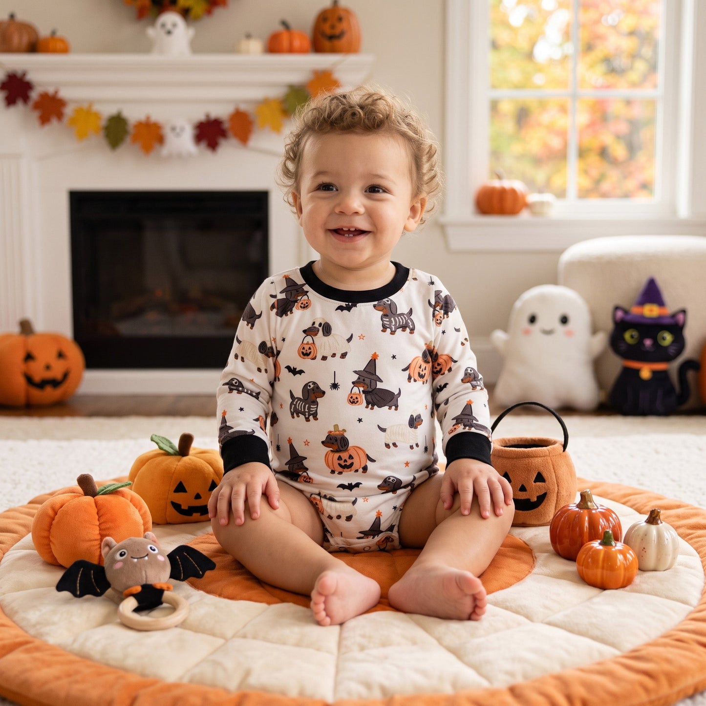 LR3238 Halloween Pumpkin Puppy Ghost Baby Boys Romper