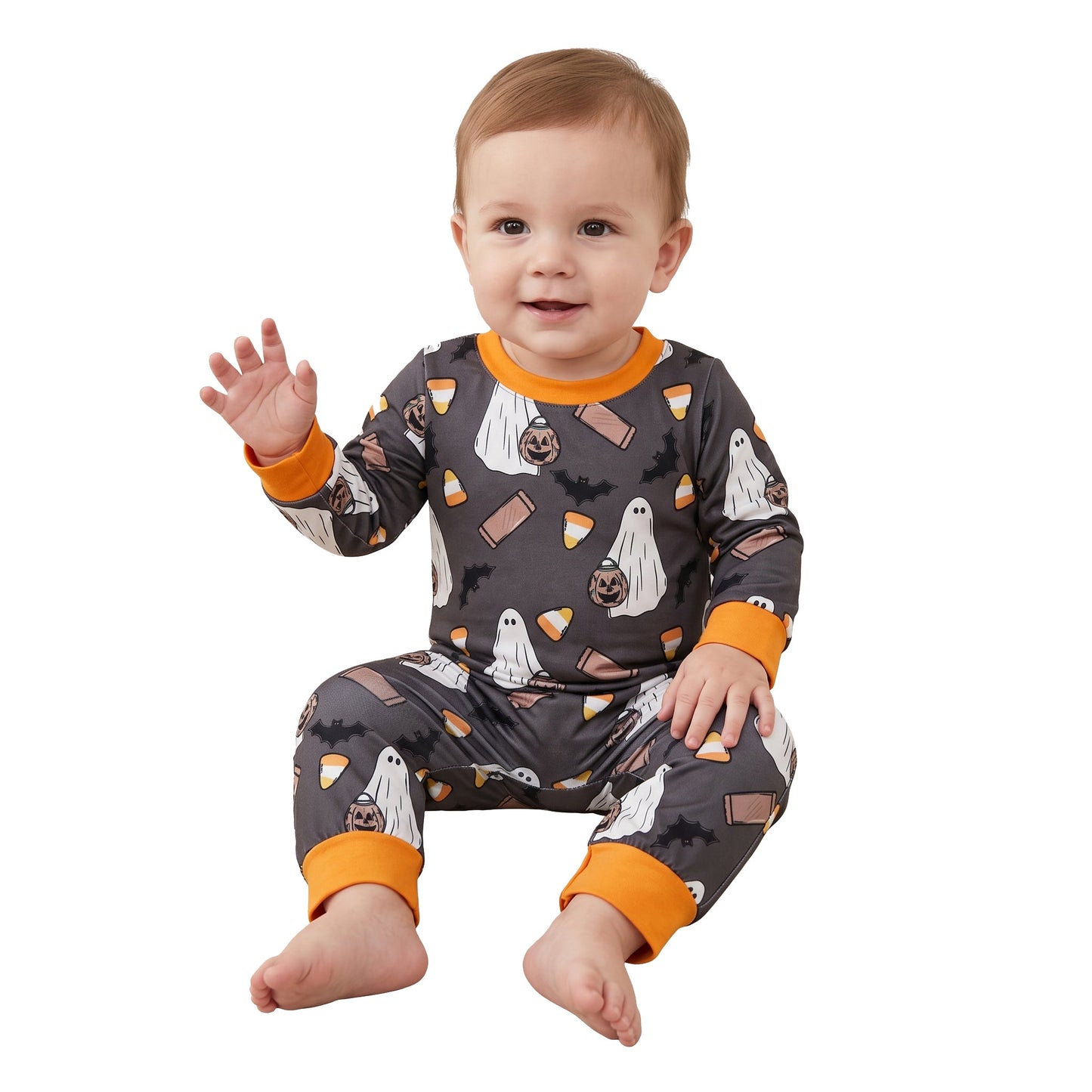 LR3241 Halloween Pumpkin Bats Candy Baby Boy Romper