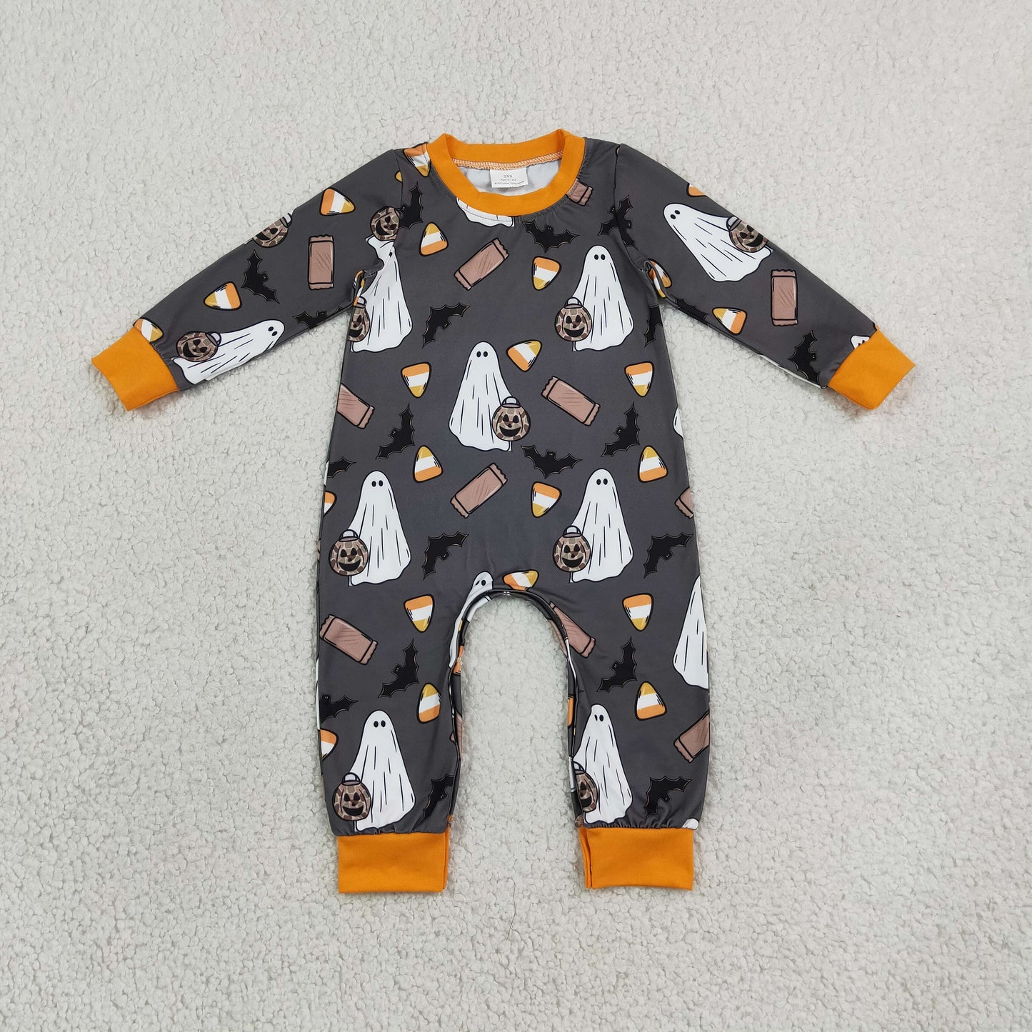 LR3241 Halloween Pumpkin Bats Candy Baby Boy Romper