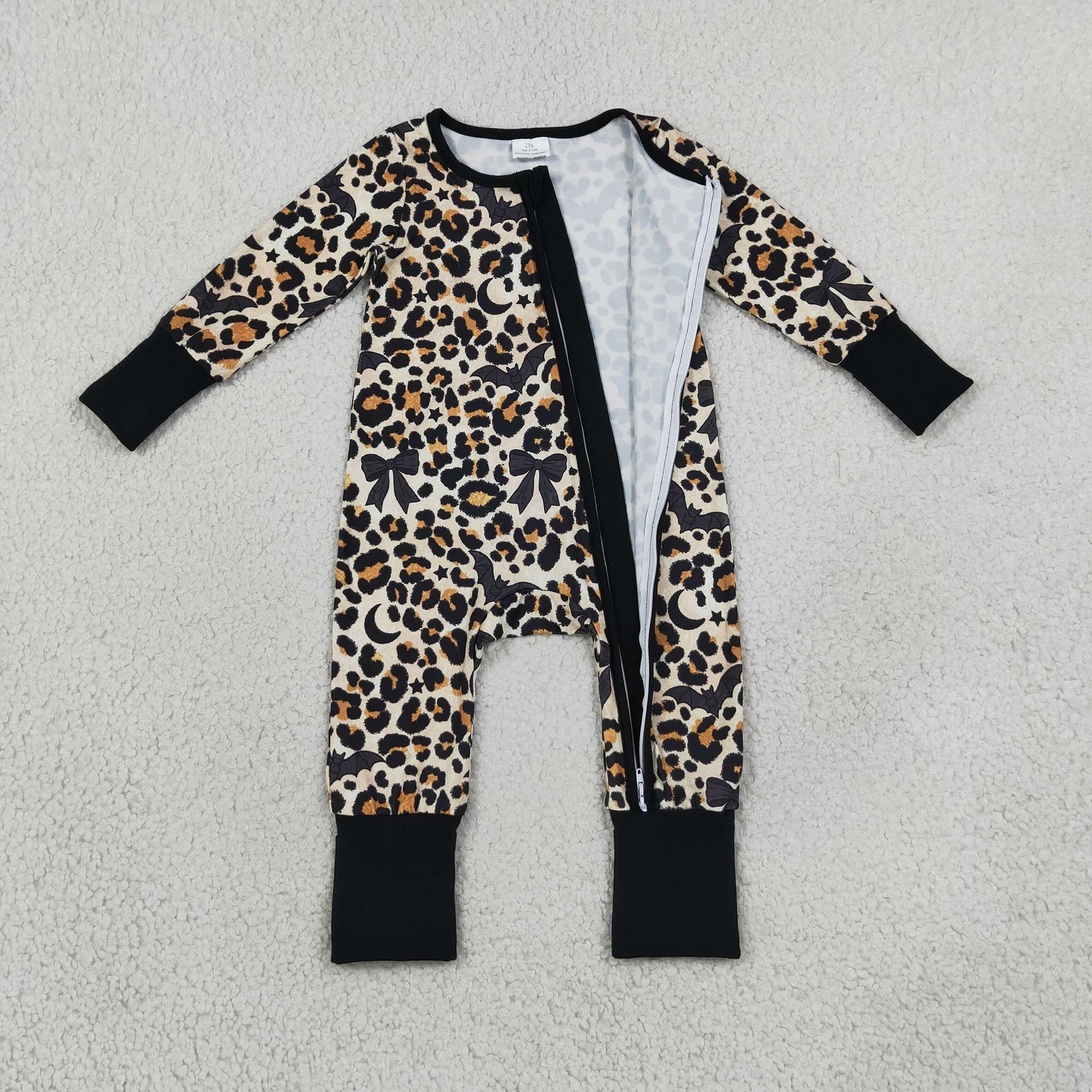 LR3242 Halloween Bat Leopard Baby Footie Sleepers Romper