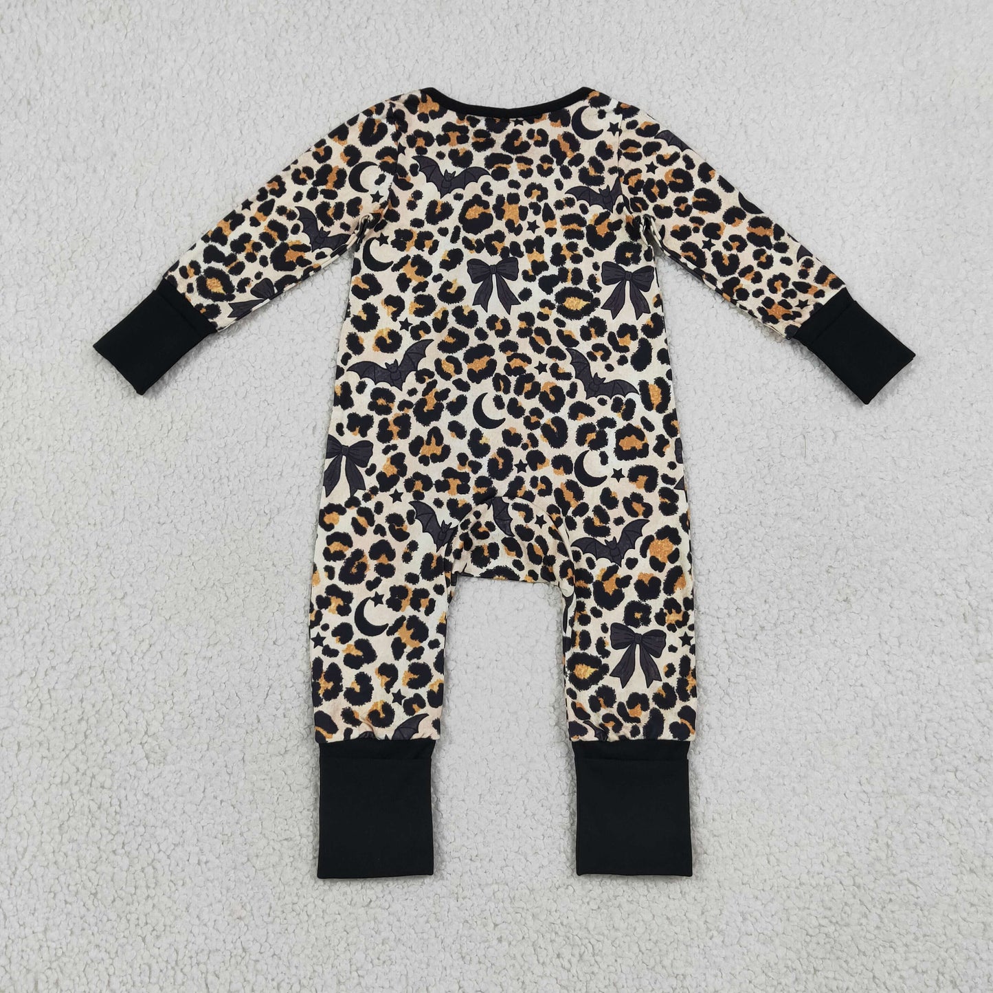 LR3242 Halloween Bat Leopard Baby Footie Sleepers Romper