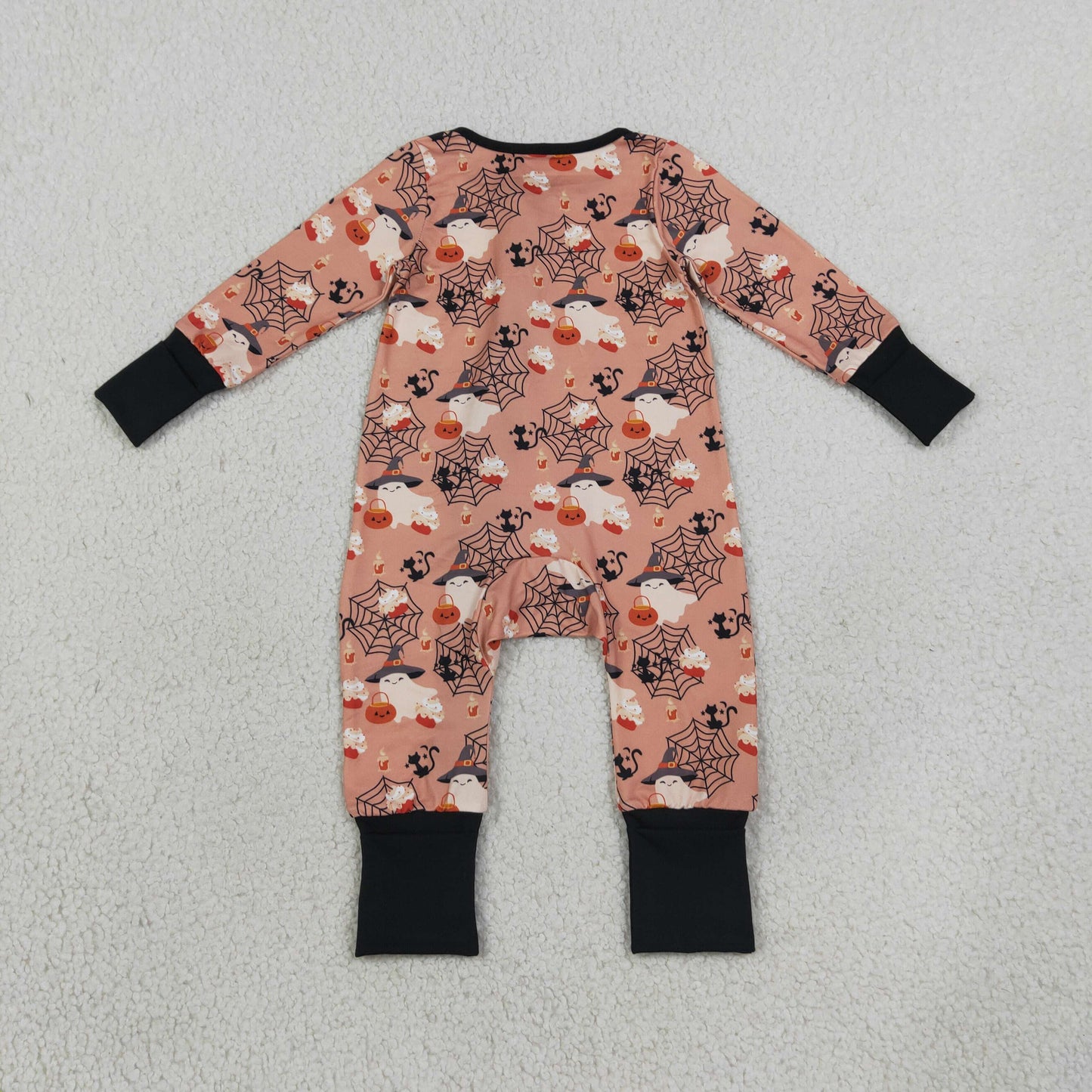 LR3250 Halloween Pumpkin Ghost Baby Footie Sleepers Romper