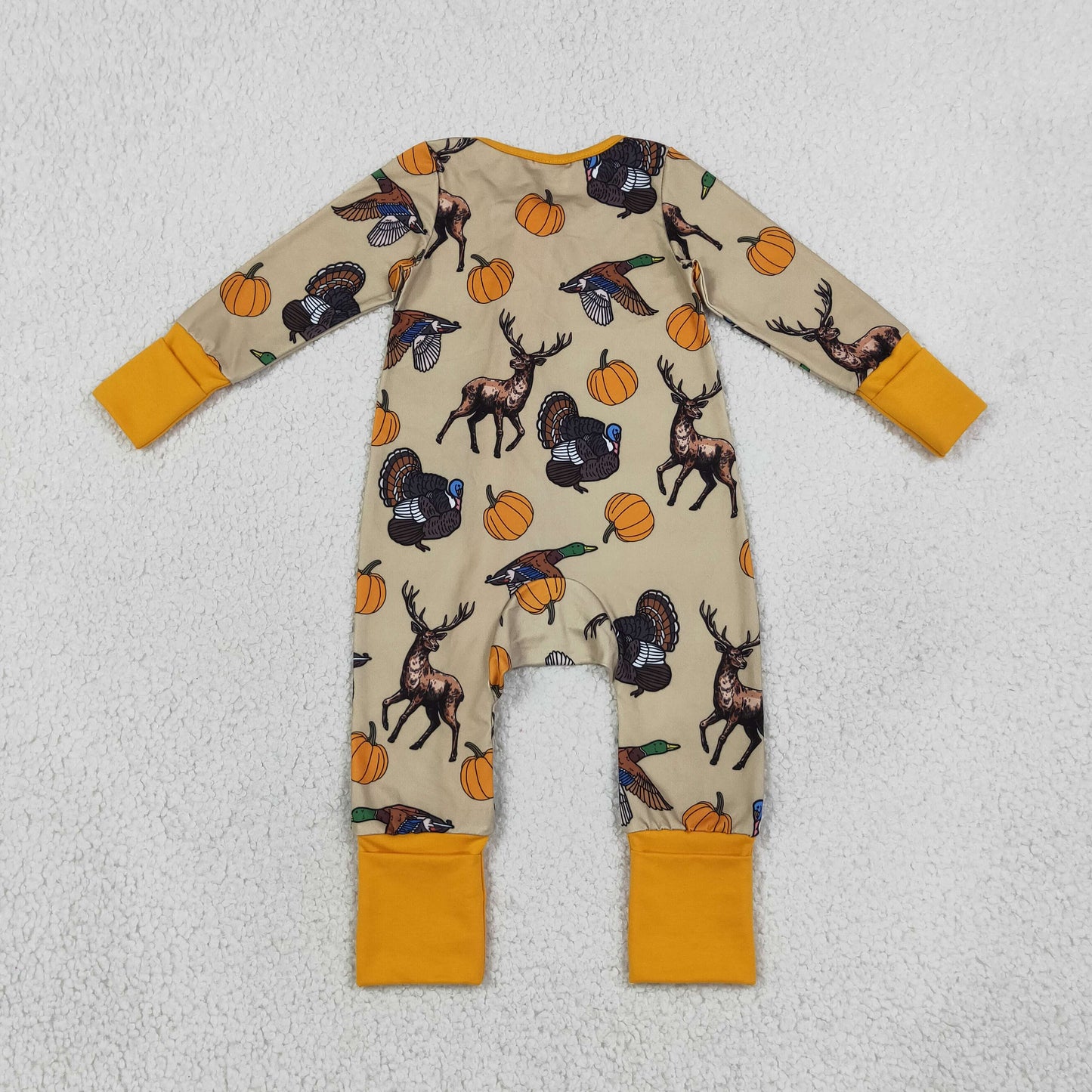 LR3251 Hunting Pumpkin Baby Footie Sleepers Romper