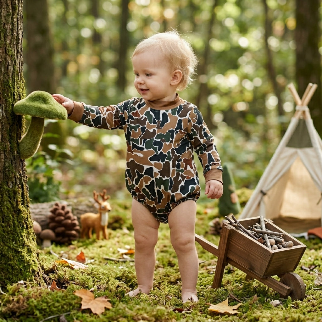 LR3261 Hunting Camo Mockneck Baby Bubble Romper