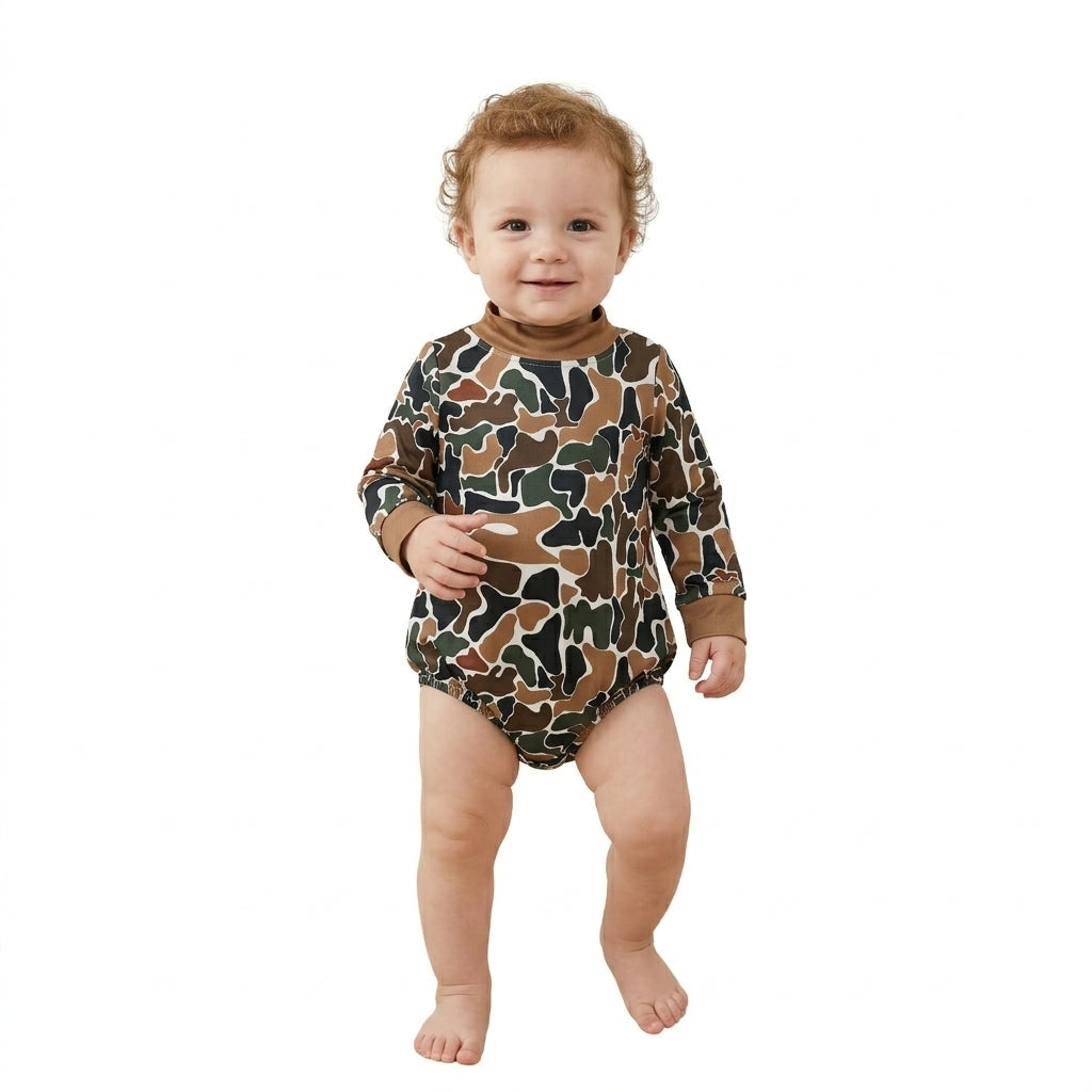 LR3261 Hunting Camo Mockneck Baby Bubble Romper