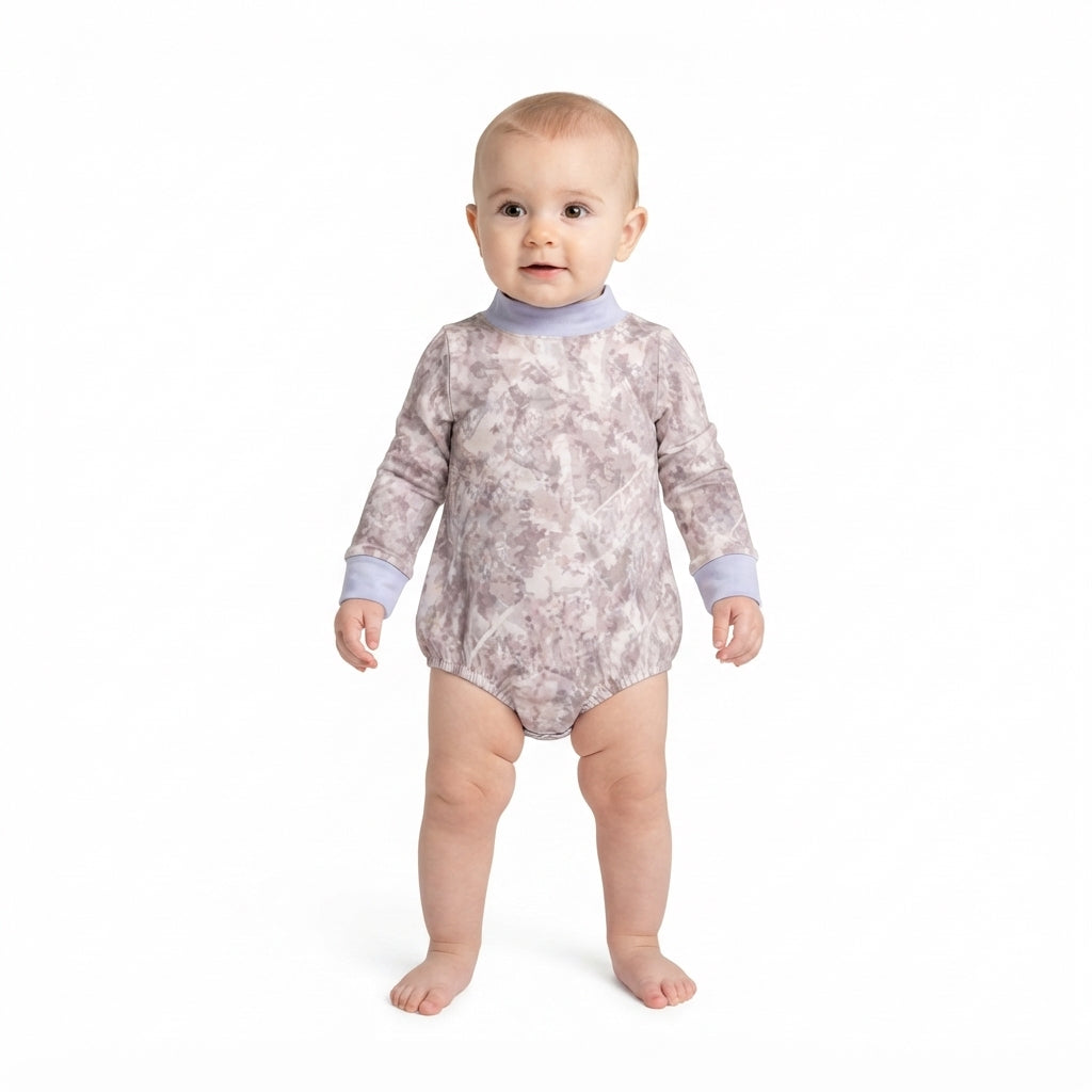LR3307 Hunting Camo Blue Middle Neckline Yoga Baby Bubble Romper