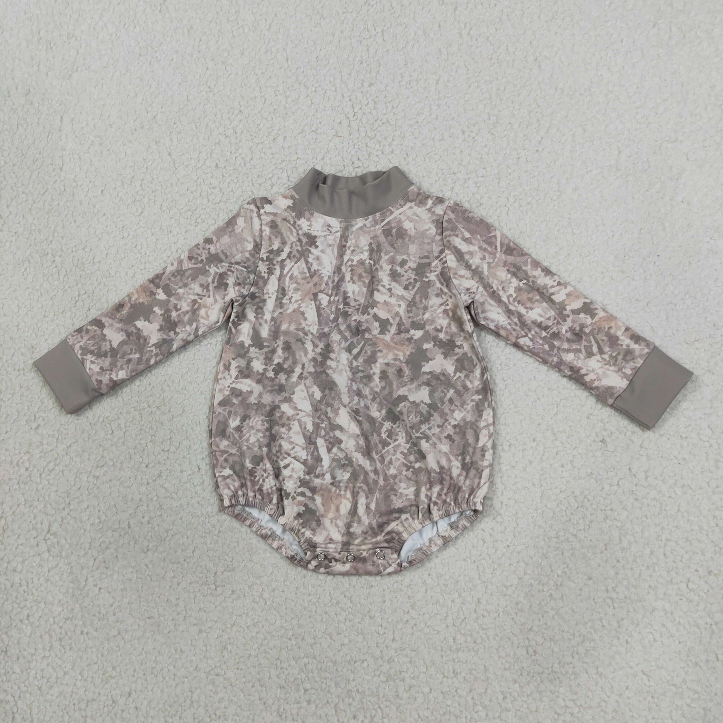 LR3308 Hunting Leaves Camo Middle Neckline Yoga Baby Bubble Romper