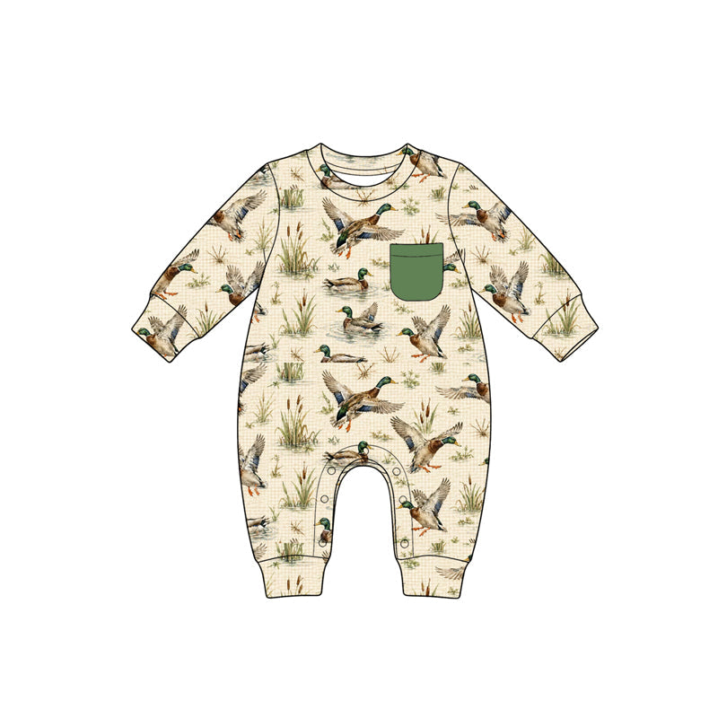 Preorder MOQ 5 pcs LR3327 Mallard Duck Print Baby Boys Romper