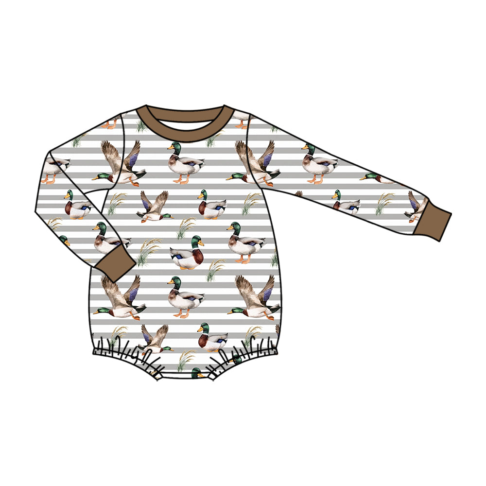 Preorder MOQ 5 pcs LR3336 Mallard Duck Print Stripe Baby Boys Romper