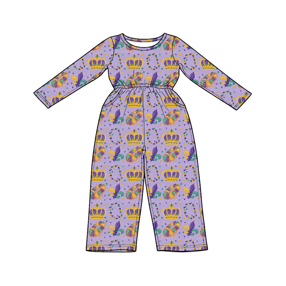 Preorder MOQ 5 pcs Each Style Mardi Gras Girl's Jumpsuit & Scallop Edge Set Kids Matching Clothes