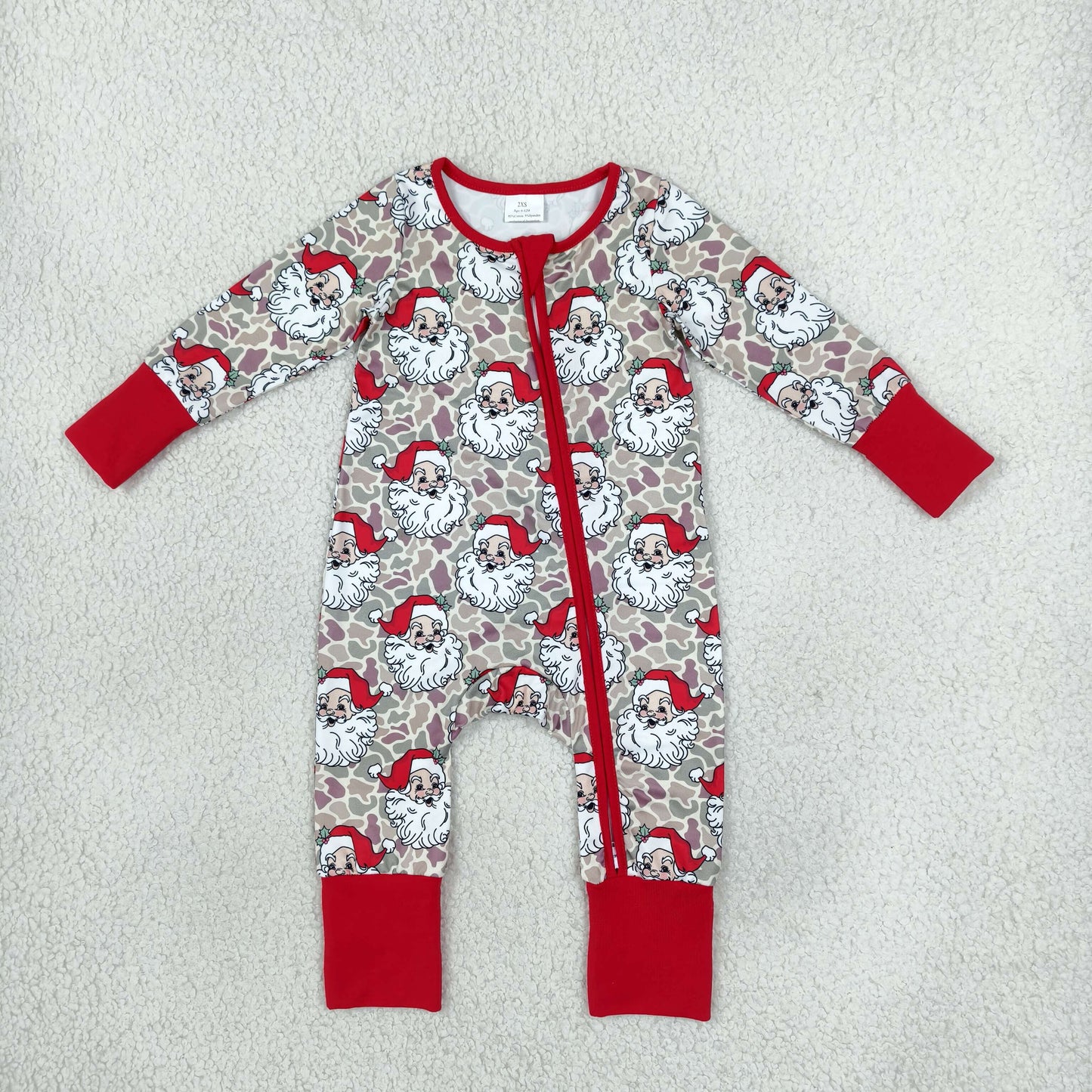 LR3345 Christmas Santa Camo Baby Footie Sleepers Romper