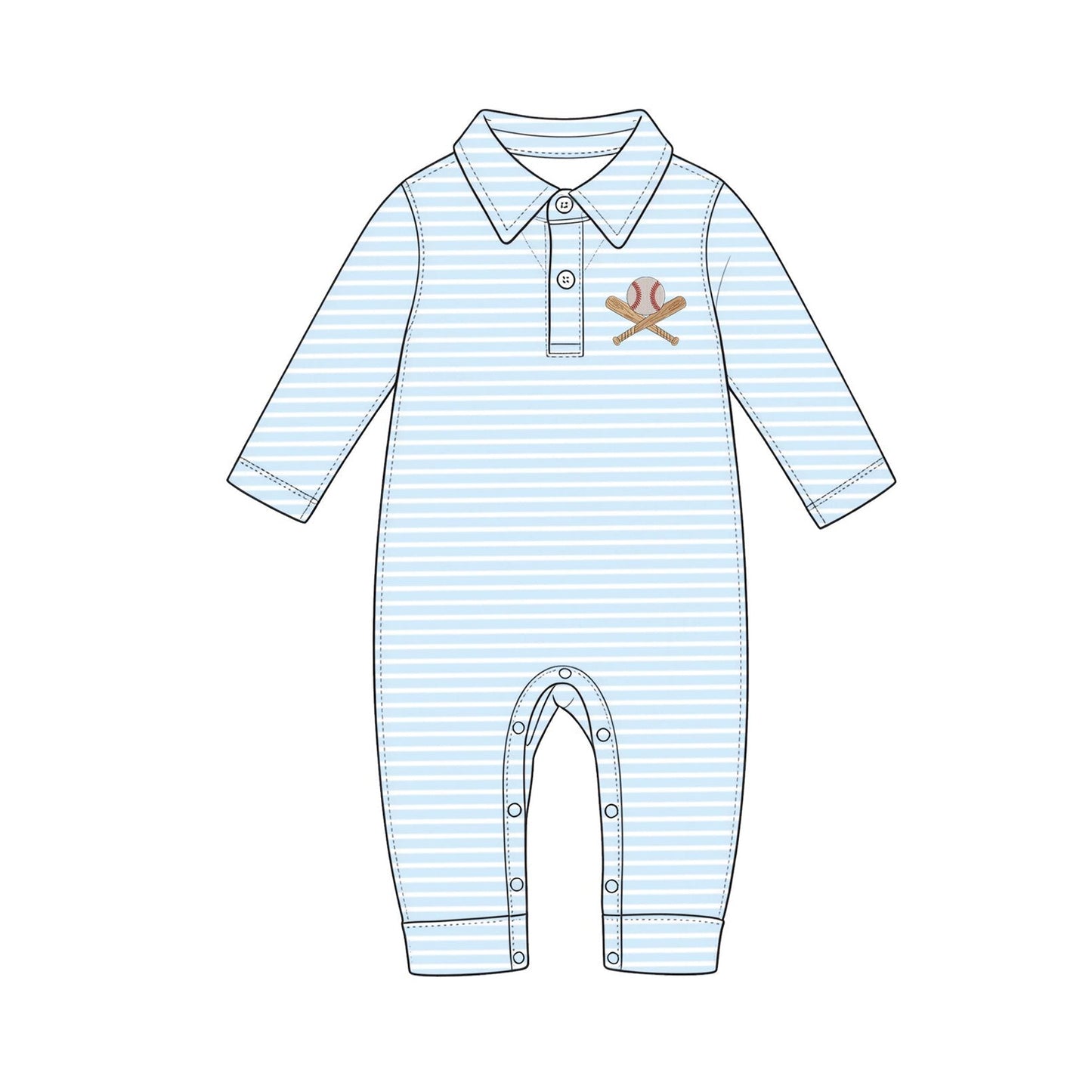 Preorder MOQ 5 pcs Each Style Baseball Print Light Blue Stripe Polo Kids Matching Clothes
