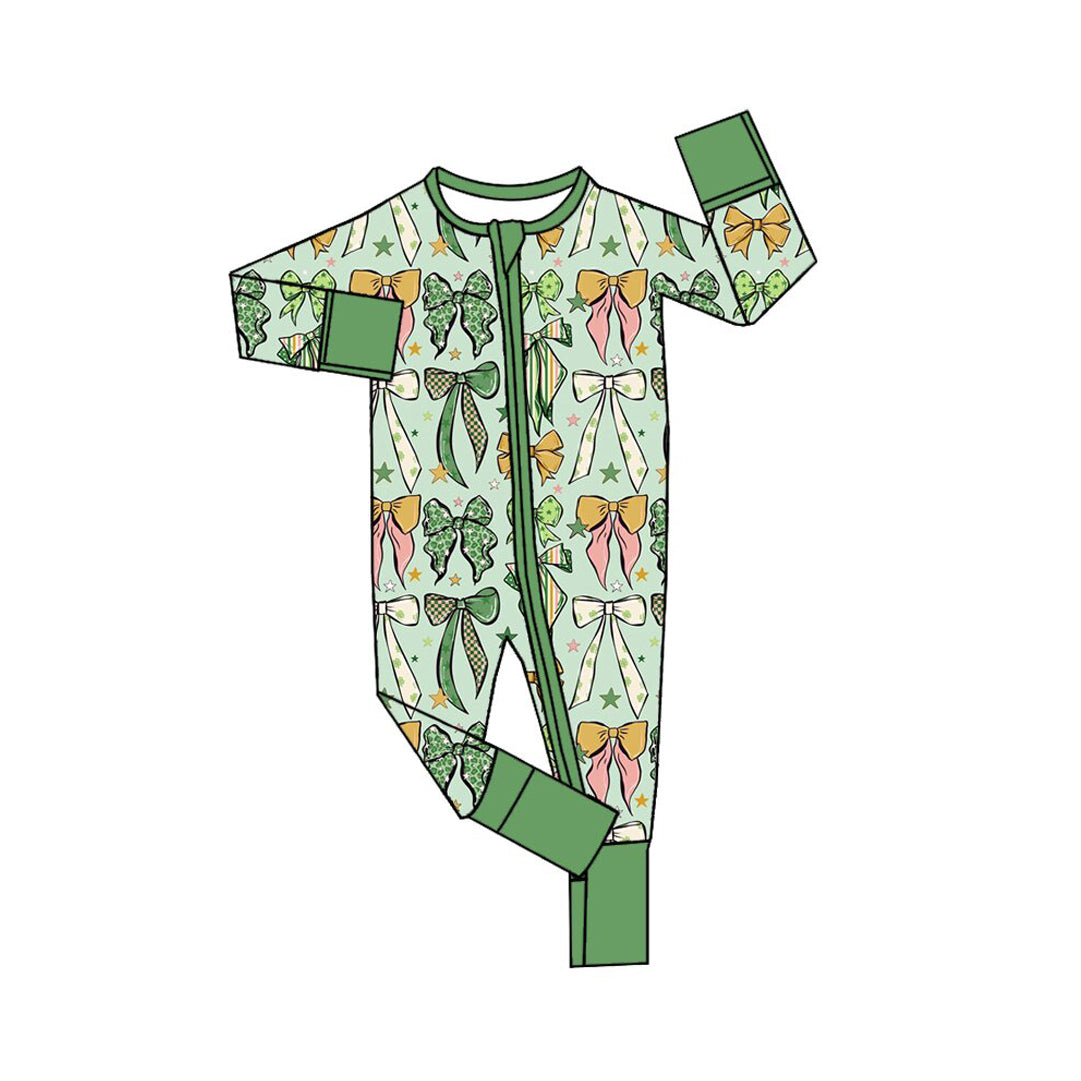 Preorder MOQ 5 pcs Each Style Saint Patrick Leaves Bows Green Kids Matching Clothes