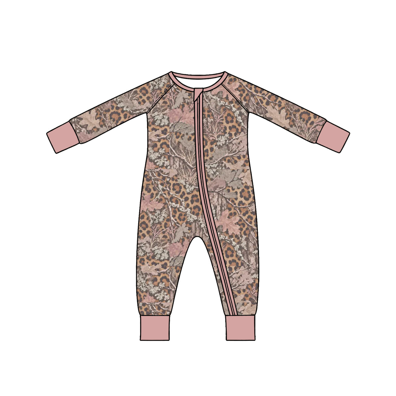 Preorder MOQ 5 pcs Each Style Hunting Leaves Leopard Gray Pink Pajamas Kids Matching Clothes