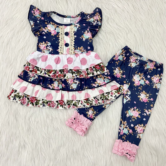 Floral ruffle short summer set