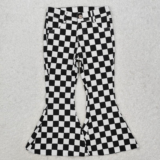 P0349 black and white plaid Girls Jeans （us us warehouse）