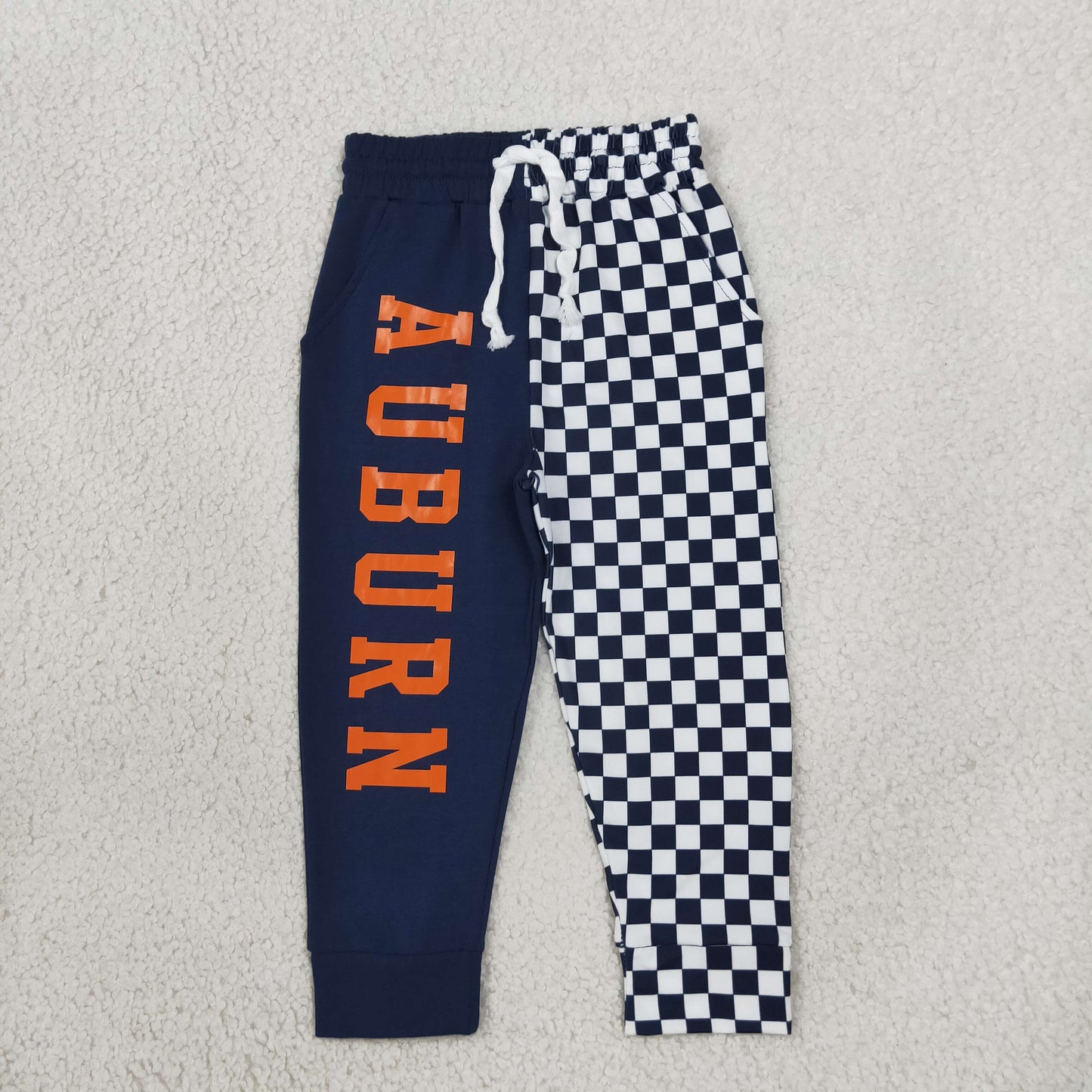 P1057 Vinyl School Team Plaid Navy Kids Jogger Pants