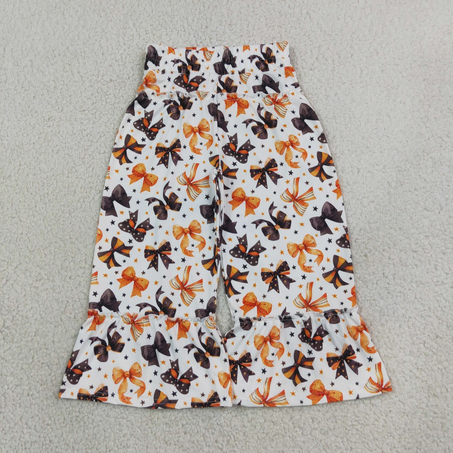 P1068 Halloween Bows Ruffles Girls Wide Leg Pants