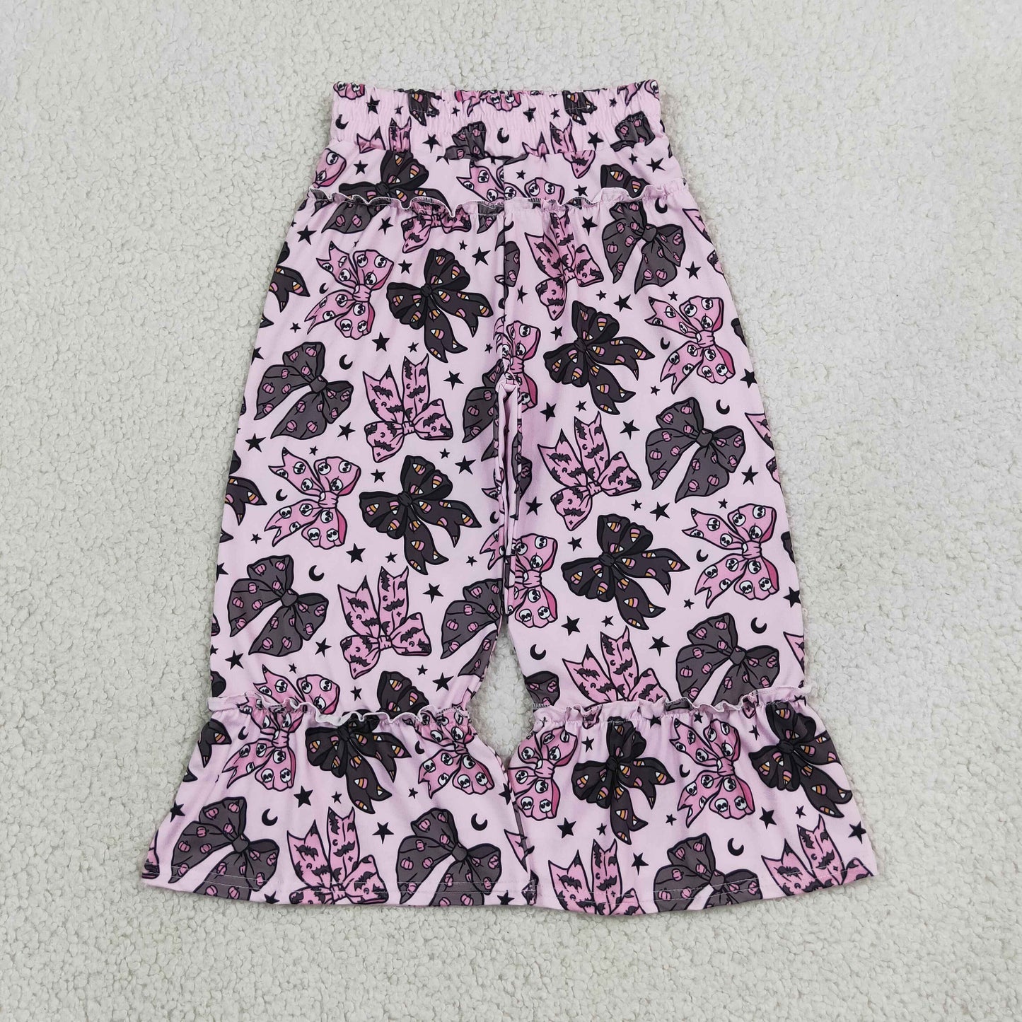 P1069 Halloween Bows Ruffles Purple Girls Wide Leg Pants