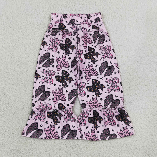 P1069 Halloween Bows Ruffles Purple Girls Wide Leg Pants