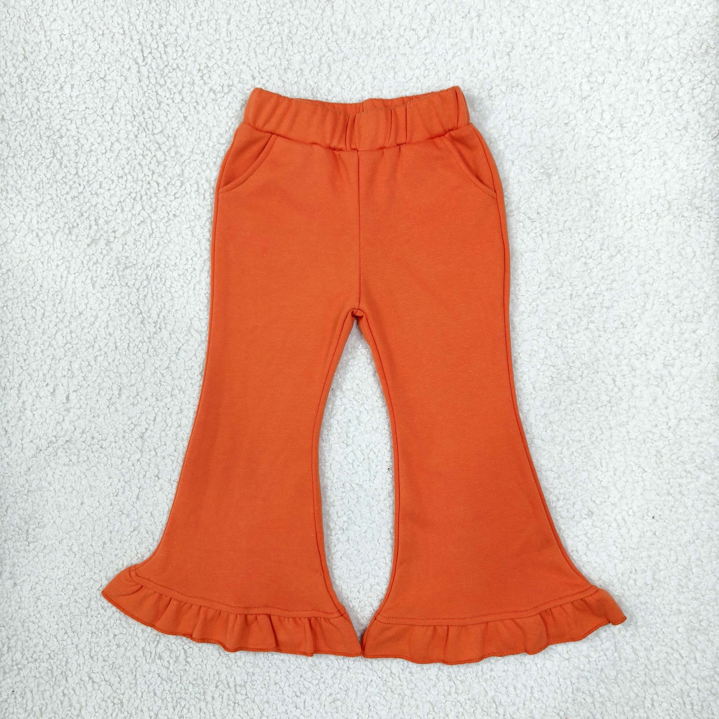 P1073 Thick Sweatpants Solid Color Orange Girls Fared Pants
