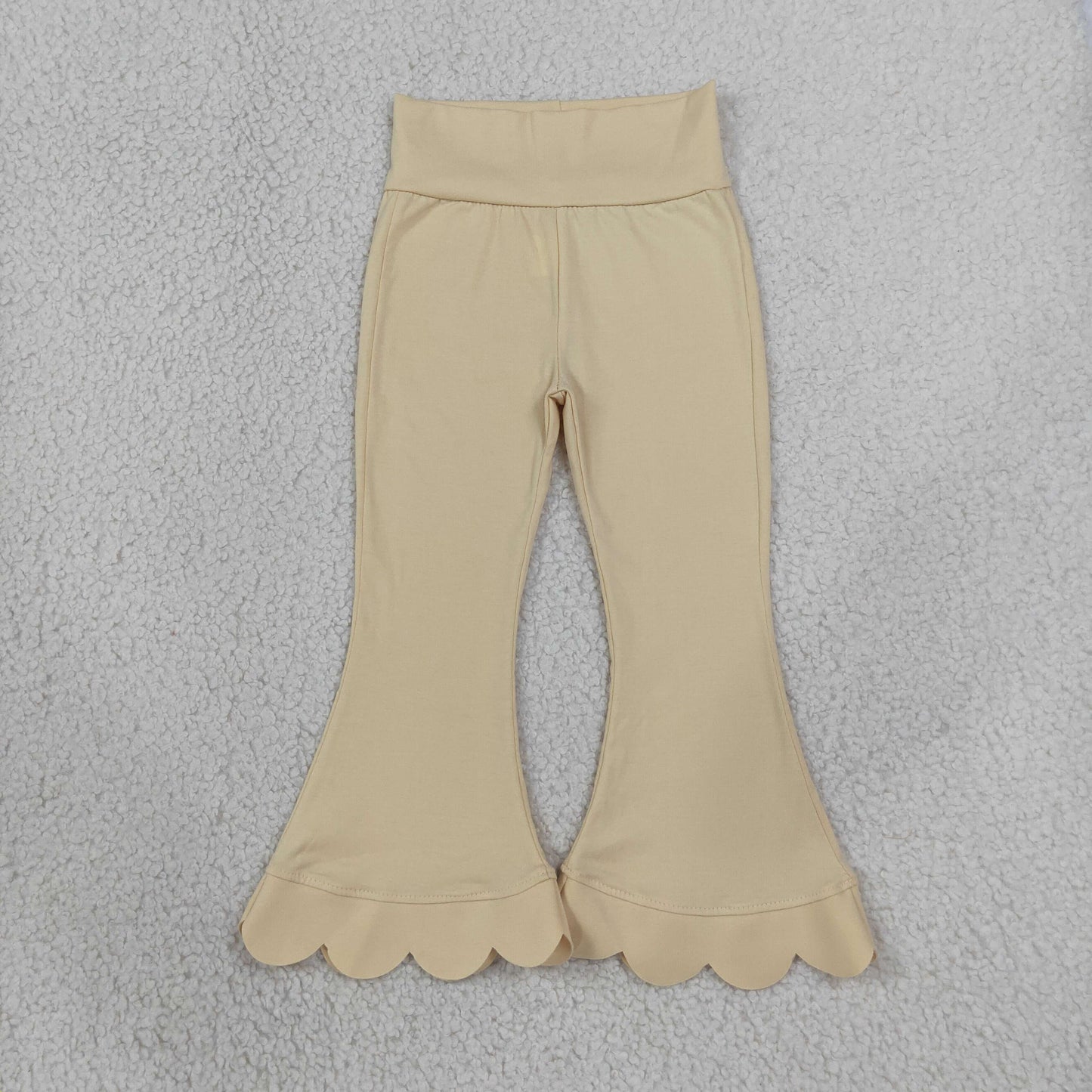 P1078 Solid Color Yellow Scallop Edge Girls Fared Pants