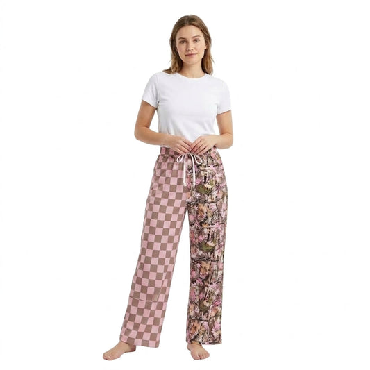 P1094 Hunting Leaves Plaid Women Adult's Sleeper Pants