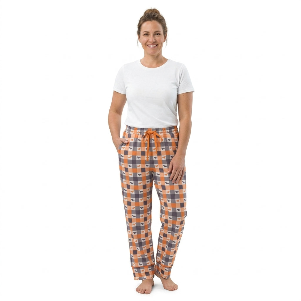P1095 Halloween Bat Plaid Women Adult's Sleeper Pants