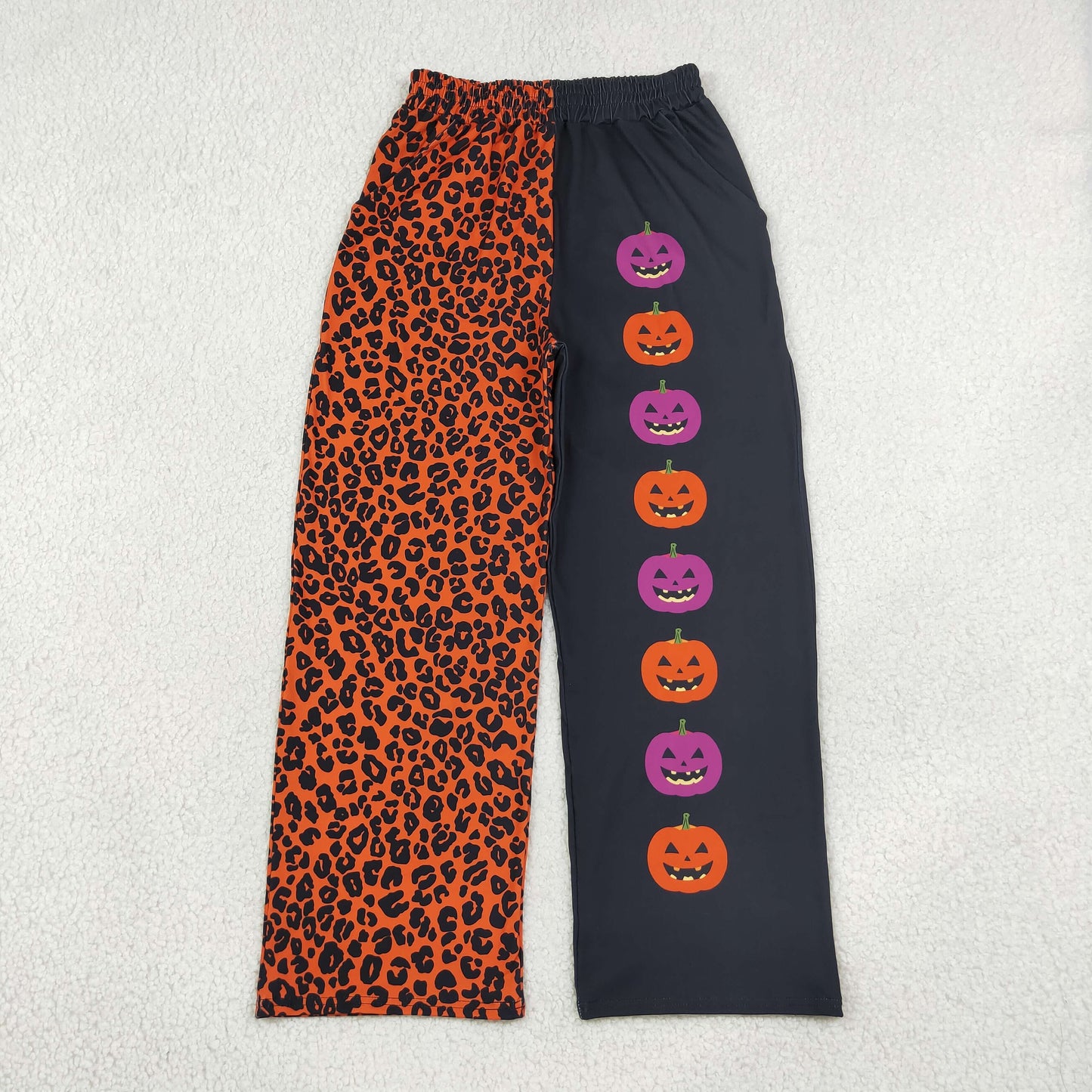 P1132 Halloween Leopard Pumpkin Women Adult's Wide Leg Pants